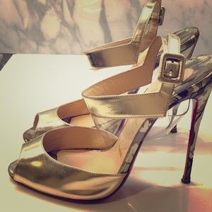 Christian Louboutin gold strappy heels sandals